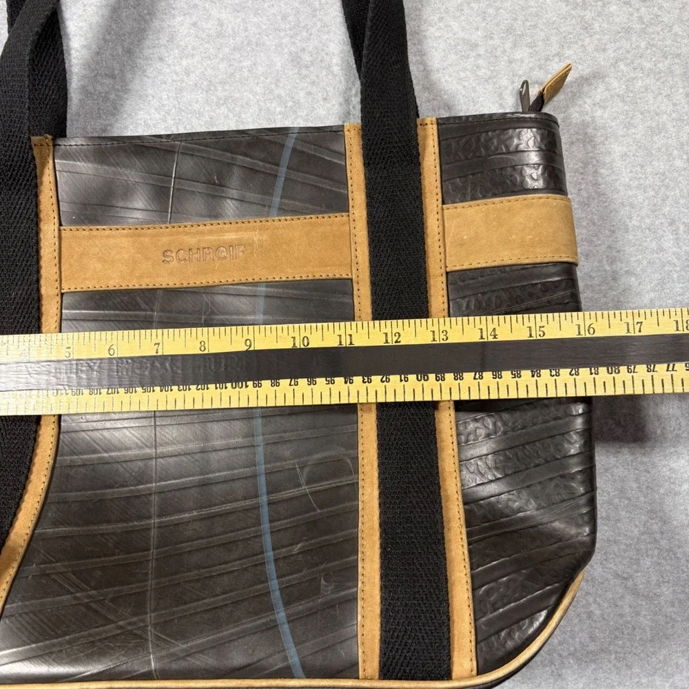Schreif Recycled Tire Inner Tube Suede Tote Bag Black Tan Plaid Lining Eco Bag